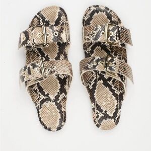 Elegant Snake Print Sandals with Buckle Detail